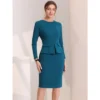 Allegra K Women's Round Neck Bracelet Sleeve Peplum Waist Work Office Pencil Dress