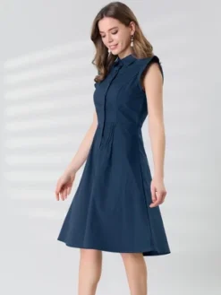 Allegra K Women's Cotton Shirtdress Work Office Ruffled Sleeveless Dress With Belt