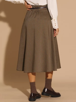 Allegra K Women's Vintage Checked High Waist Belted A-Line Plaid Skirt 3 Allegra K Women's Vintage Checked High Waist Belted A-Line Plaid Skirt - Image 3