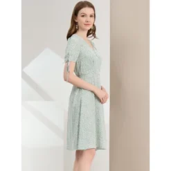 Allegra K Women's Ditsy Floral Tie Lace-up Short Sleeve A-line V-Neck Chiffon Dress -Allegra K GUEST 450ccd49 817c 41a5 a4e9 281022e45259