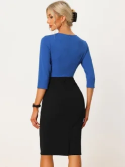 Allegra K Women's Contrast Color 3/4 Sleeve Bodycon Work Office Pencil Dress -Allegra K GUEST 452dd11b d766 42cb 8d5c 974e7196ebd5