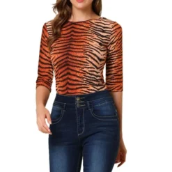 Allegra K Women's Elbow Sleeves Round Neck Slim Fit Casual Printed T-Shirt -Allegra K GUEST 4552e56d 6ed2 4903 9ad4 c1944556cd72