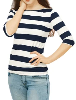 Allegra K Women's Elbow Sleeves Casual Basic Boat Neck Slim Fit T-Shirts -Allegra K GUEST 4592b5cb 7b07 4ac8 871d e6adb38b3347