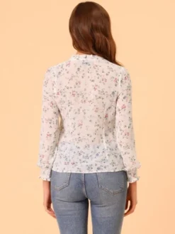 Allegra K Women's Ruffled Long Sleeve Pleated Front Floral Blouse -Allegra K GUEST 45d1ad0d 8ef3 48e9 8810 6632fca84876