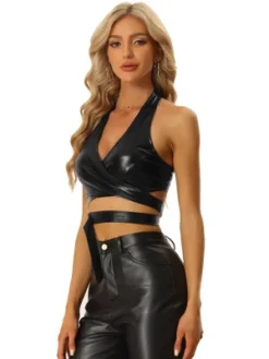 Allegra K Metallic Halter Neck Top For Women's Deep V Neck Backless Holographic Crop Tops 13 Allegra K Metallic Halter Neck Top For Women's Deep V Neck Backless Holographic Crop Tops -Allegra K GUEST 4625644a c0b9 4bfc 9d5e e0bd1ac5687e