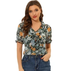 Allegra K Women's Ruffle V Neck Puff Short Sleeve Floral Blouse 14 Allegra K Women's Ruffle V Neck Puff Short Sleeve Floral Blouse -Allegra K GUEST 46424ceb e902 4a51 83ed 9b2cf2a8f295