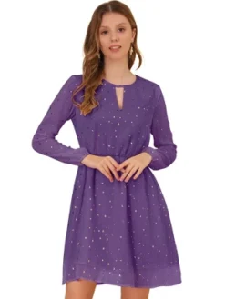 Allegra K Women's Choker V Neck Vintage Flared Gilding Metallic Shiny Star A-Line Dress -Allegra K GUEST 466e984e da6a 4469 9623 174c45e85d07