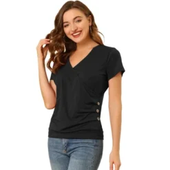 Allegra K Women's Wrap V Neck Short Sleeve Button Decor Ruched Blouses 15 Allegra K Women's Wrap V Neck Short Sleeve Button Decor Ruched Blouses -Allegra K GUEST 467450ed c167 4110 8a3e 2c8c1e9fcfef