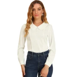 Allegra K Women's Peter Pan Collar Shirt Crochet Trim Long Sleeve Chiffon Work Office Blouse -Allegra K GUEST 4709e625 cea9 43fa 93ce 79074d19d012