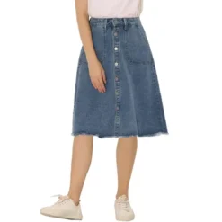 Allegra K Women's Denim Skirts Raw Hem Button Down Midi Jeans Skirt -Allegra K GUEST 47512ce8 4358 46e2 a487 3906d5f1270a