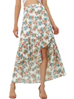 Allegra K Women's Floral Ruffle Skirt Wrap Tiered Asymmetrical Chiffon Skirts -Allegra K GUEST 47657cc6 9746 46db a2a9 946fc64c28b7