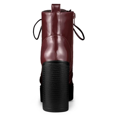 Allegra K Women's Platform Chunky High Heel Lace Up Combat Boots 2 Allegra K Women's Platform Chunky High Heel Lace Up Combat Boots - Image 2