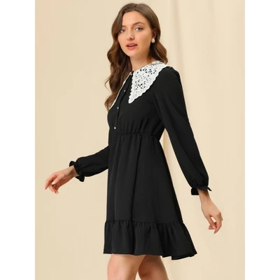 Allegra K Women's Vintage Ruffle Hem A-Line Crochet Puritan Collar Dress 3 Allegra K Women's Vintage Ruffle Hem A-Line Crochet Puritan Collar Dress - Image 3