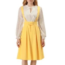 Allegra K Women's Elastic Waist Lace Up A Line Suspender Skirt