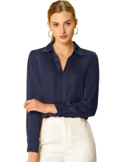 Allegra K Women's Elegant V Neck Long Sleeve Office Work Satin Blouse -Allegra K GUEST 4864ac2d 8416 4187 a280 0d26776b4e43