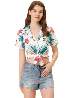 Allegra K Women's Hawaiian Floral Leaves Printed Short Sleeve Button Down Vintage Beach Shirt -Allegra K GUEST 486ff5ab 100a 462f 9aed 49360b585aa7
