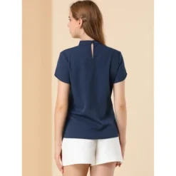 Allegra K Women's Stand Collar Petal Sleeve Keyhole Neck Elegant Work Office Blouse Top -Allegra K GUEST 48d53584 72f8 444a 9873 9da571246626