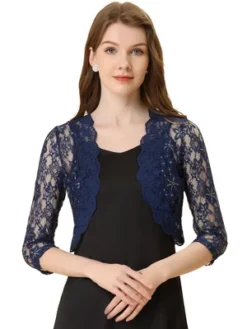 Allegra K Women's Crop 3/4 Sleeve Sheer Floral Lace Shrug Cardigan Top -Allegra K GUEST 48fe94a7 f6a4 480e af74 0b8e16a2abce