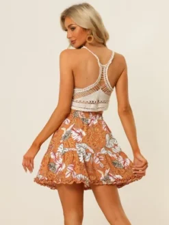 Allegra K Women's Floral Print Drawstring High Waist Ruffle Hem Swing Beach Boho Mini Skirt -Allegra K GUEST 490011c6 a943 4384 a889 2c2d5fe85445