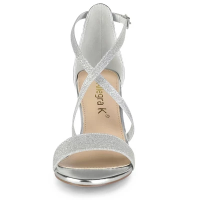 Allegra K Women's Glitter Crisscross Strap Block Heels Sandals 2 Allegra K Women's Glitter Crisscross Strap Block Heels Sandals - Image 2