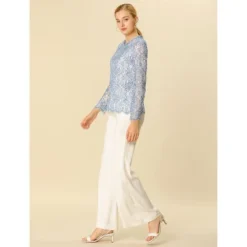 Allegra K Women's Lace Long Sleeve Ruffle Neck Floral Blouse -Allegra K GUEST 497591c6 8985 453e ae58 4f30aa5c418e