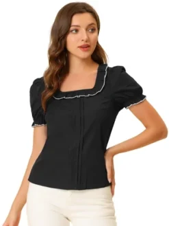 Allegra K Women's Puff Sleeve Ruffle Tops Summer Elegant Work Square Neck Blouse -Allegra K GUEST 49a52799 f925 4c63 98ff 46a235b45a01