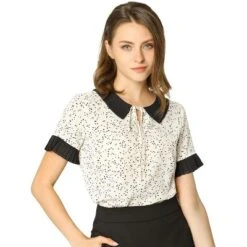 Allegra K Women's Contrast Doll Collar Polka Dots Short Sleeves Blouse -Allegra K GUEST 4a295c06 3297 43d4 9f1b 9df5539894c5