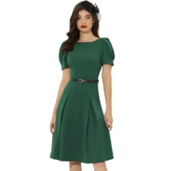 Allegra K Women's Elegant Work Belted Boat Neck Short Sleeve Knee Length Dresses -Allegra K GUEST 4ae61d67 0ae0 43ae a1b7 a5e70ad86bef