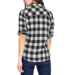 Allegra K Woman Roll Up Sleeves Buttoned Boyfriend Plaids Shirt -Allegra K GUEST 4b3d6393 1e80 4e47 b43c acf984241f16