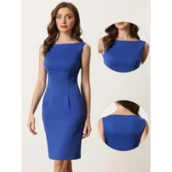 Allegra K 5 Allegra K Women's Sleeveless Boat Neck Casual Office Sheath Dresses