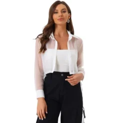 Allegra K Women's Button Front Tie Hem Point Collar Mesh Sheer Long Sleeve Shirt 15 Allegra K Women's Button Front Tie Hem Point Collar Mesh Sheer Long Sleeve Shirt -Allegra K GUEST 4bbcfa4a 6663 4834 bd04 0c9e1de39426