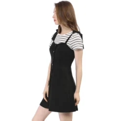 Allegra K Women's Strap Button Down Faux Suede A-Line Mini Overall Dress