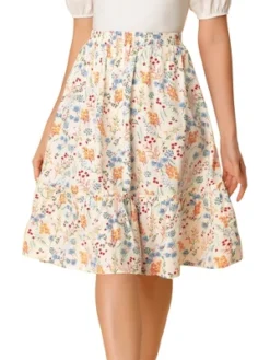 Allegra K Women's Ruffle Hem Elastic Waist Flowy A-Line Swing Floral Midi Skirt -Allegra K GUEST 4be0d784 4f89 45e6 8bb4 98d2c3cf65be
