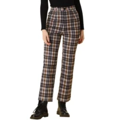 Allegra K Women's Plaid Trousers Button Casual Tartan Check Work Pants -Allegra K GUEST 4bf20568 1b8f 40bf 85c5 ac826aa93572