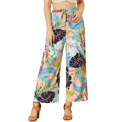 Allegra K Women's Floral Casual Elastic Waist Wide Leg Tropical Trouser 6 Allegra K Women's Floral Casual Elastic Waist Wide Leg Tropical Trouser - Image 6
