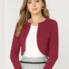 Allegra K Women's Open Front Curved Hem Crop Bolero Shrug