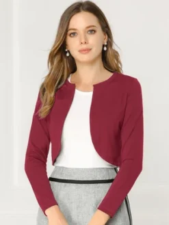 Allegra K Women's Open Front Curved Hem Crop Bolero Shrug