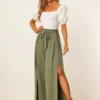 Allegra K Women's High Slit Hem High Waist Casual Wide Leg Long Palazzo Pants