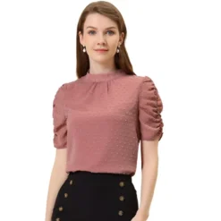 Allegra K Women's Elegant Swiss Dots Puff Short Sleeves Stand Collar Chiffon Blouse -Allegra K GUEST 4c987ac9 56fa 46ef 9ba8 3a32bbd8abcb