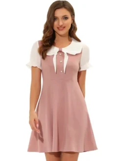 Allegra K Women's Bowtie Neck Contrast Color A-Line Doll Collar Dress -Allegra K GUEST 4cbb93d0 e627 4dc0 815d f8870a11e8c4