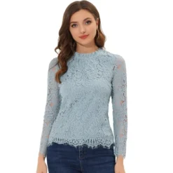 Allegra K Women's Lace Long Sleeve Ruffle Neck Floral Blouse -Allegra K GUEST 4cf73b5b e022 4261 9a12 659624482ea6