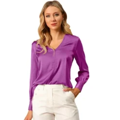 Allegra K Women's Elegant Satin Long Sleeve Office Work Blouses Tops -Allegra K GUEST 4d2242c5 b37a 421e 8ee5 150acb1f9904