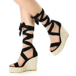 Allegra K Women's Espadrille Platform Wedges Heel Lace Up Sandals