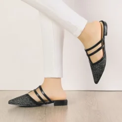 Allegra K Women's Glitter Pointed Toe Flats Mules