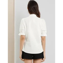 Allegra K Women's Button Down Shirt Short Sleeve Ruffle Stand Collar Lacework Work Blouse Top -Allegra K GUEST 4d5f4e13 9b98 4873 9ddb 5ff5f2174a58