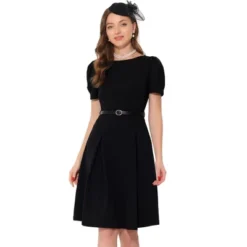 Allegra K Women's Elegant Work Belted Boat Neck Short Sleeve Knee Length Dresses -Allegra K GUEST 4d82526a c07e 40ae b5d8 f2627035a986