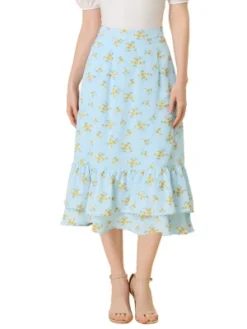 Allegra K Women's Chiffon Elastic Waist Ruffle Tiered Flowy Midi Printed Skirts -Allegra K GUEST 4d9399e8 dbfe 45b1 92bc 44808baa9c9d