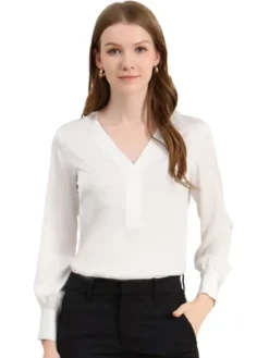 Allegra K Women's Elegant Satin Long Sleeve Office Work Blouses Tops -Allegra K GUEST 4dafb215 8c3f 495c 81b9 1cd8932fb2bf
