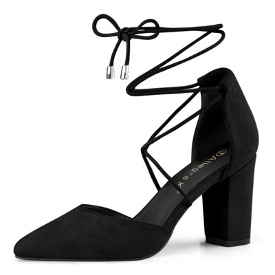 Allegra K Women's Pointed Toe Chunky Heels Lace Up Sandals Pumps 7 Allegra K Women's Pointed Toe Chunky Heels Lace Up Sandals Pumps - Image 7