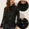Allegra K Stars Shirt For Women's Metallic Gilding Shiny Long Sleeve Vintage Blouse
